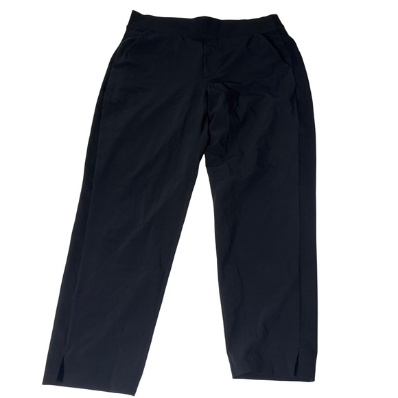 Athleta Pants - Athleta Brooklyn Ankle Pants Black Size 12 Ribbed Waist Travel Trousers Slit Hem